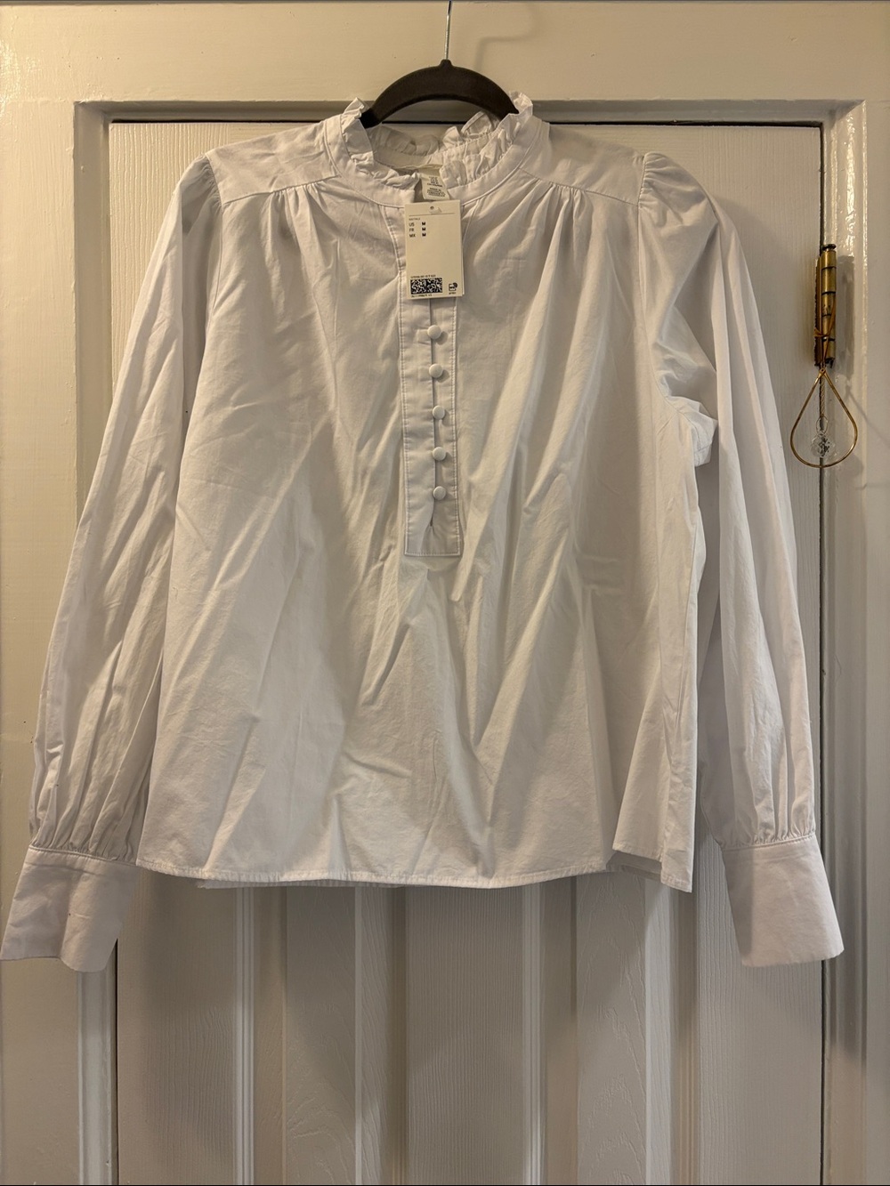 H&M White Ruffled Stand-Collar Button Blouse
